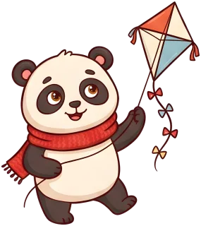 Little Panda flies a kite.