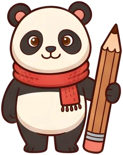 Little Panda holds a big pencil.