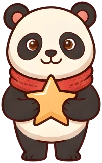 Little Panda holds a gold star.