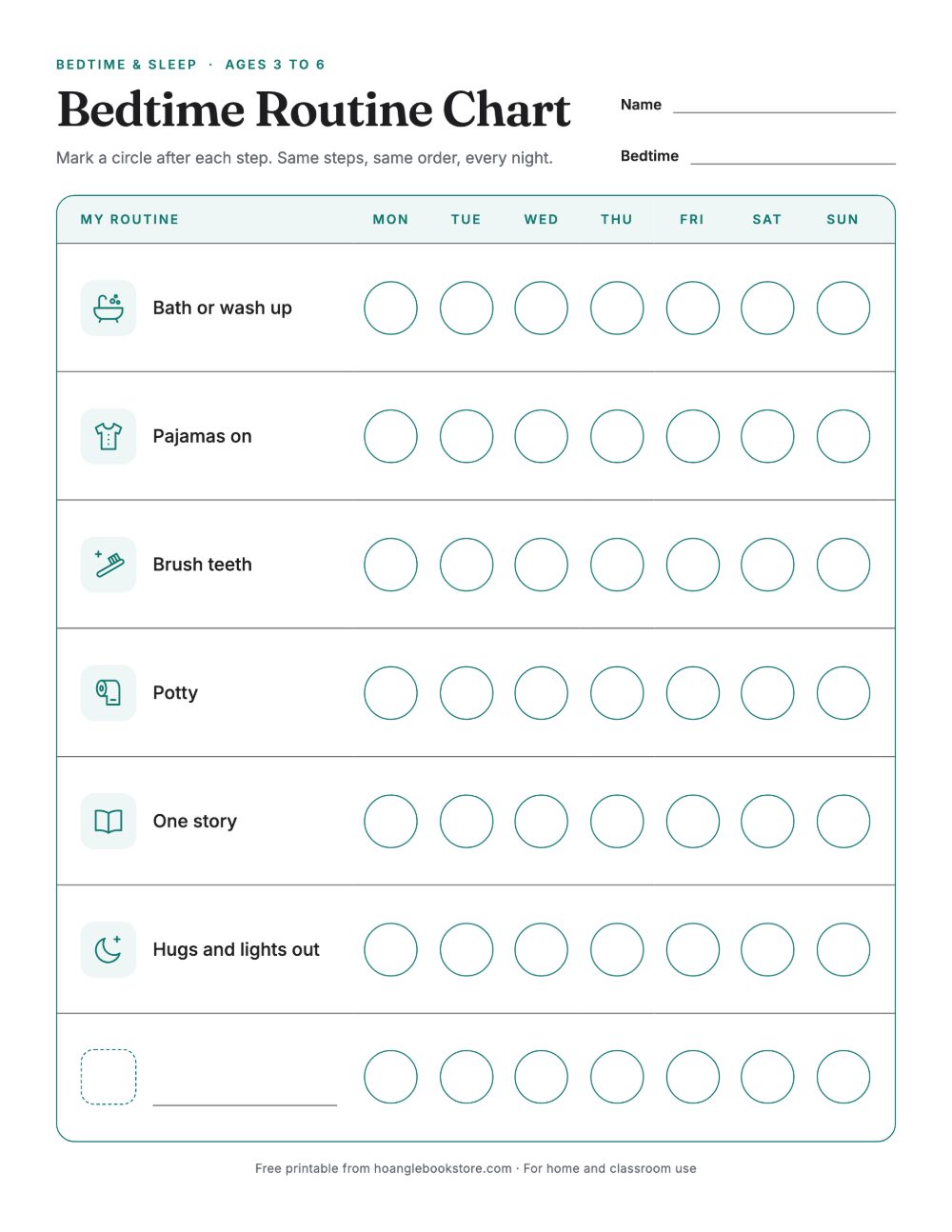 Bedtime Routine Chart: the printable sheet