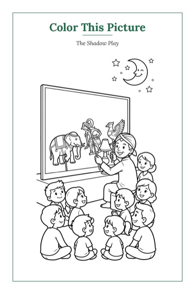 The Shadow Play — a printable Mid-Autumn coloring page from Malaysia