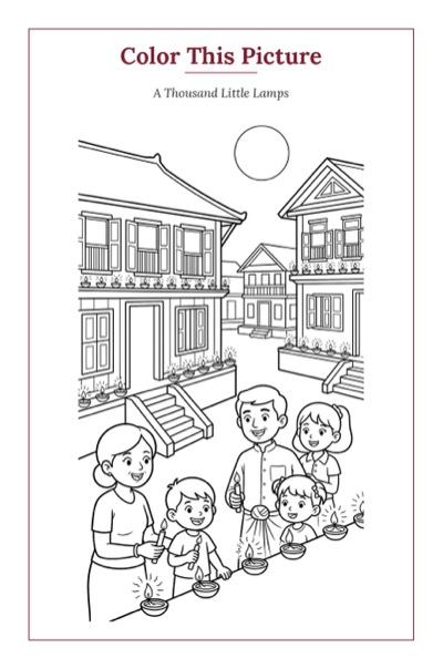 A Thousand Little Lamps — a printable Mid-Autumn coloring page from Myanmar