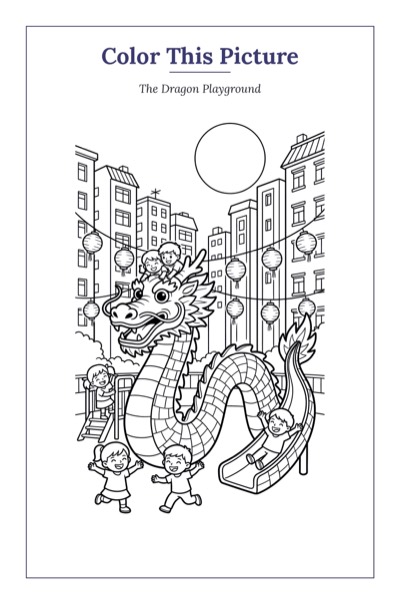 The Dragon Playground — a printable Mid-Autumn coloring page from Singapore