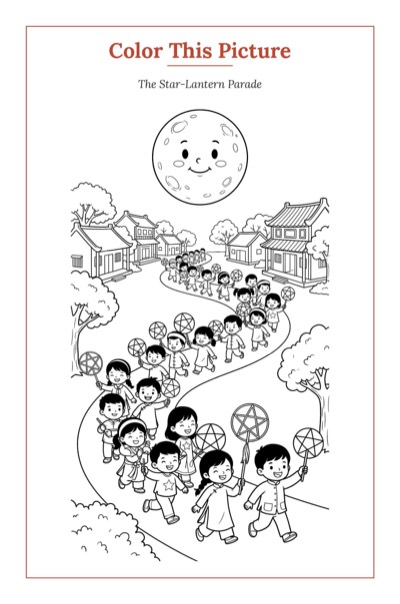 The Star-Lantern Parade — a printable Mid-Autumn coloring page from Vietnam