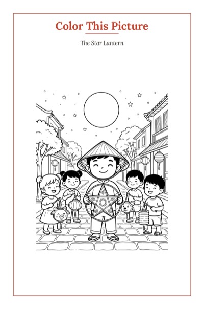 The Star Lantern — a printable Mid-Autumn coloring page from Vietnam