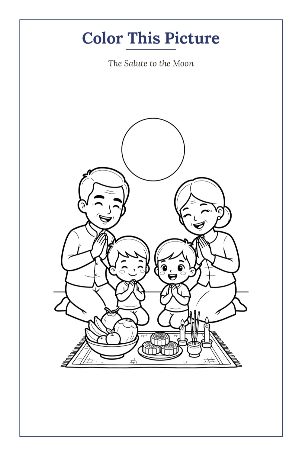 The Salute to the Moon — a printable Mid-Autumn coloring page from Cambodia