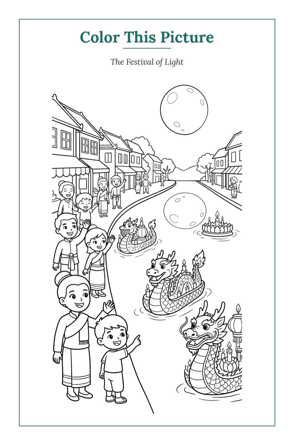 The Festival of Light — a printable Mid-Autumn coloring page from Laos