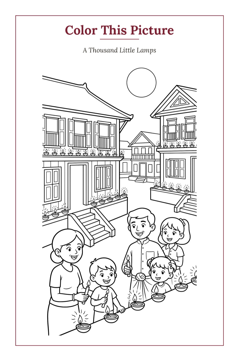 A Thousand Little Lamps — a printable Mid-Autumn coloring page from Myanmar