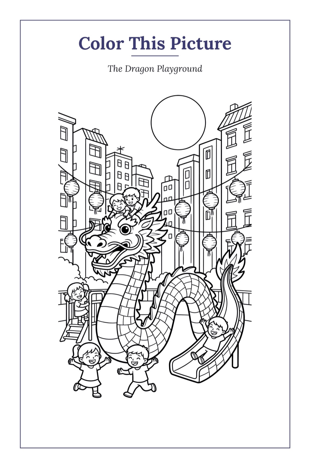The Dragon Playground — a printable Mid-Autumn coloring page from Singapore