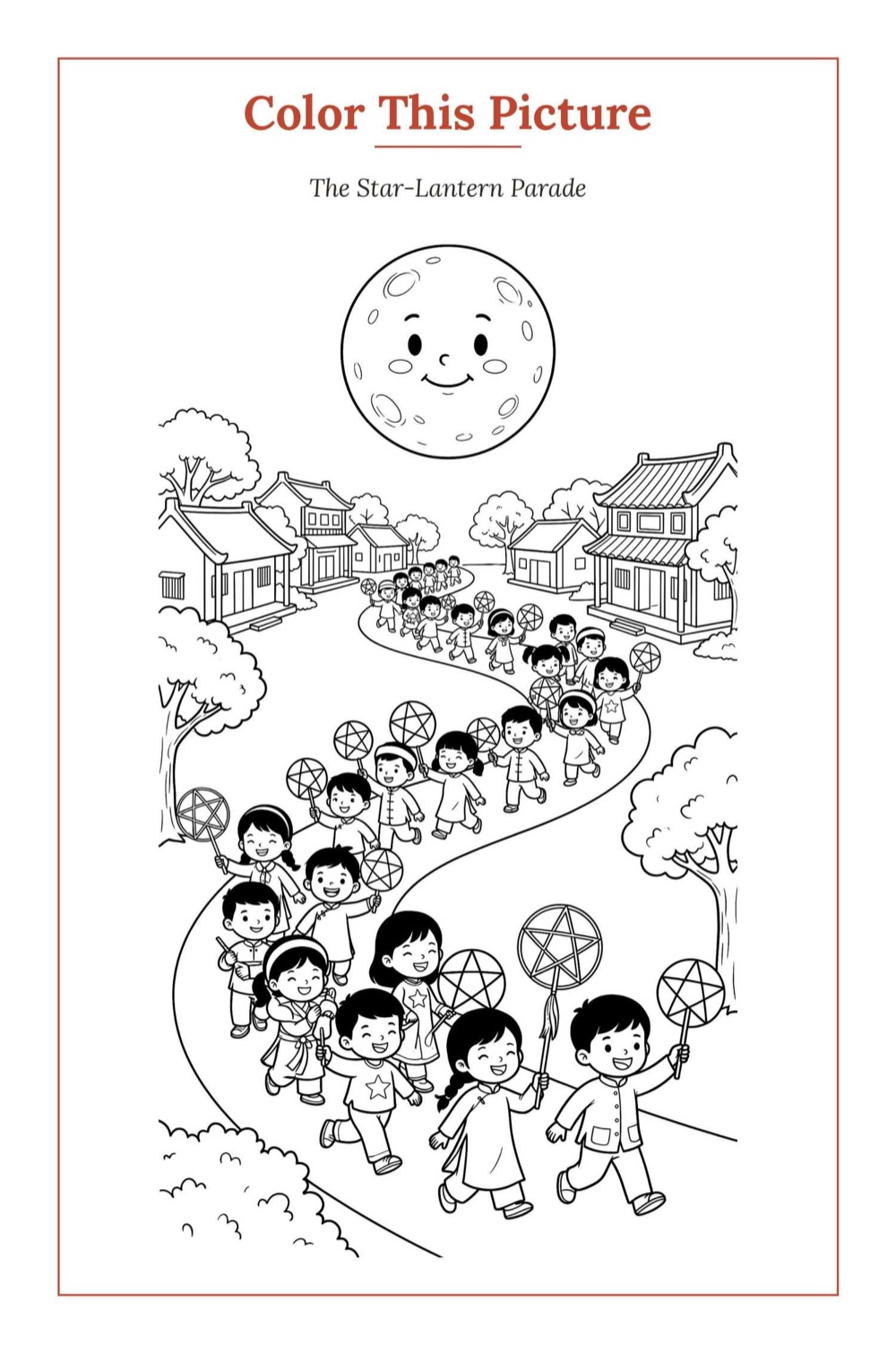 The Star-Lantern Parade — a printable Mid-Autumn coloring page from Vietnam