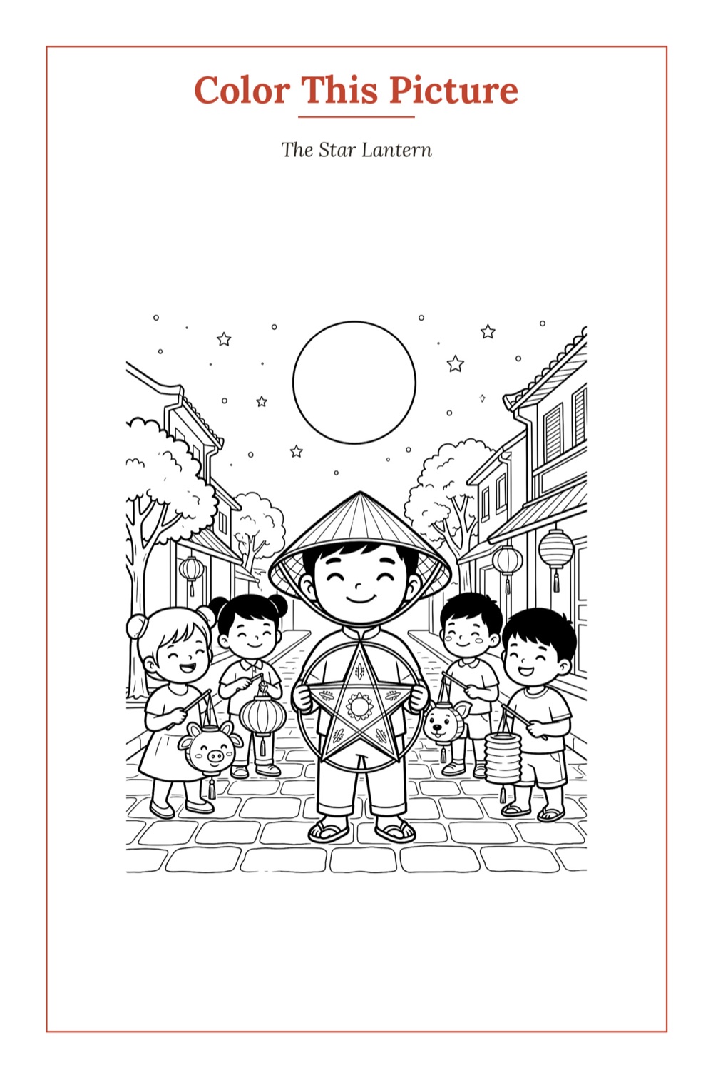 The Star Lantern — a printable Mid-Autumn coloring page from Vietnam