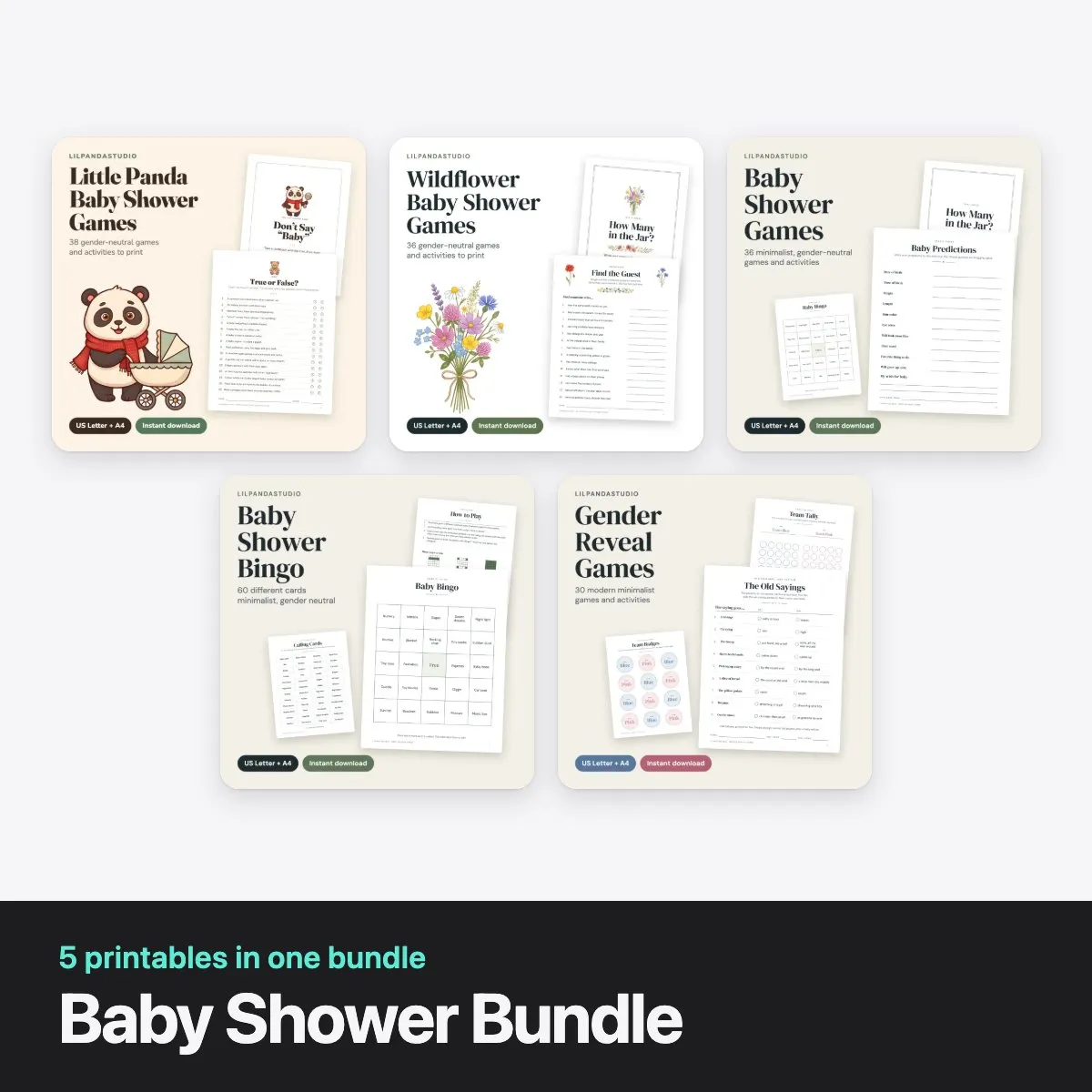 Baby Shower Bundle: 5 printables in one bundle