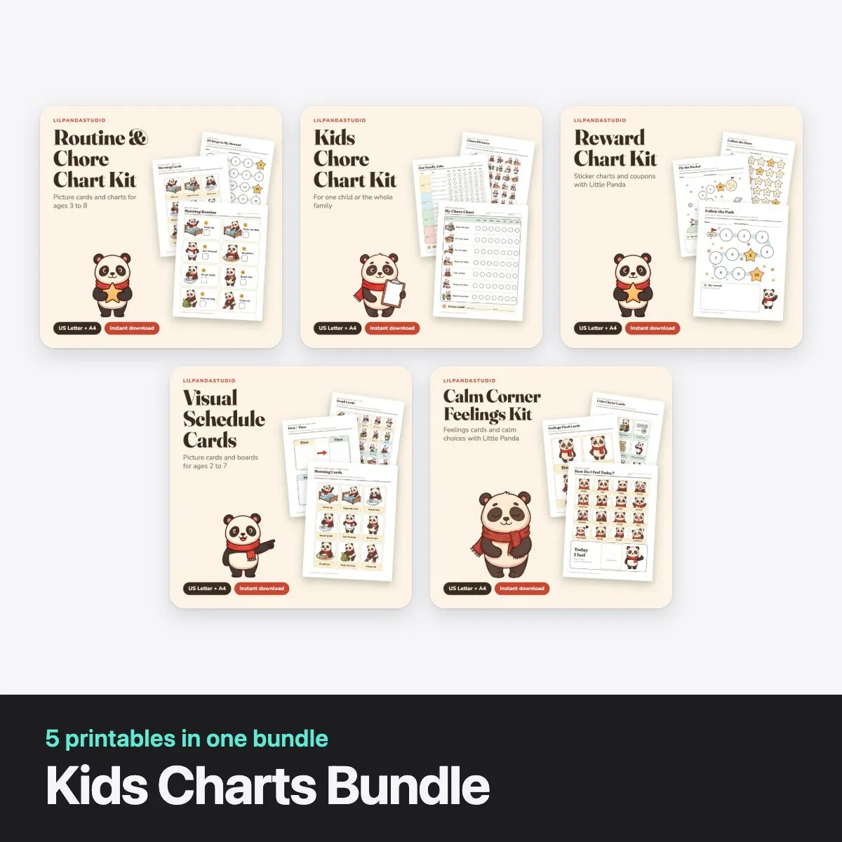 Kids Charts Bundle: 5 printables in one bundle