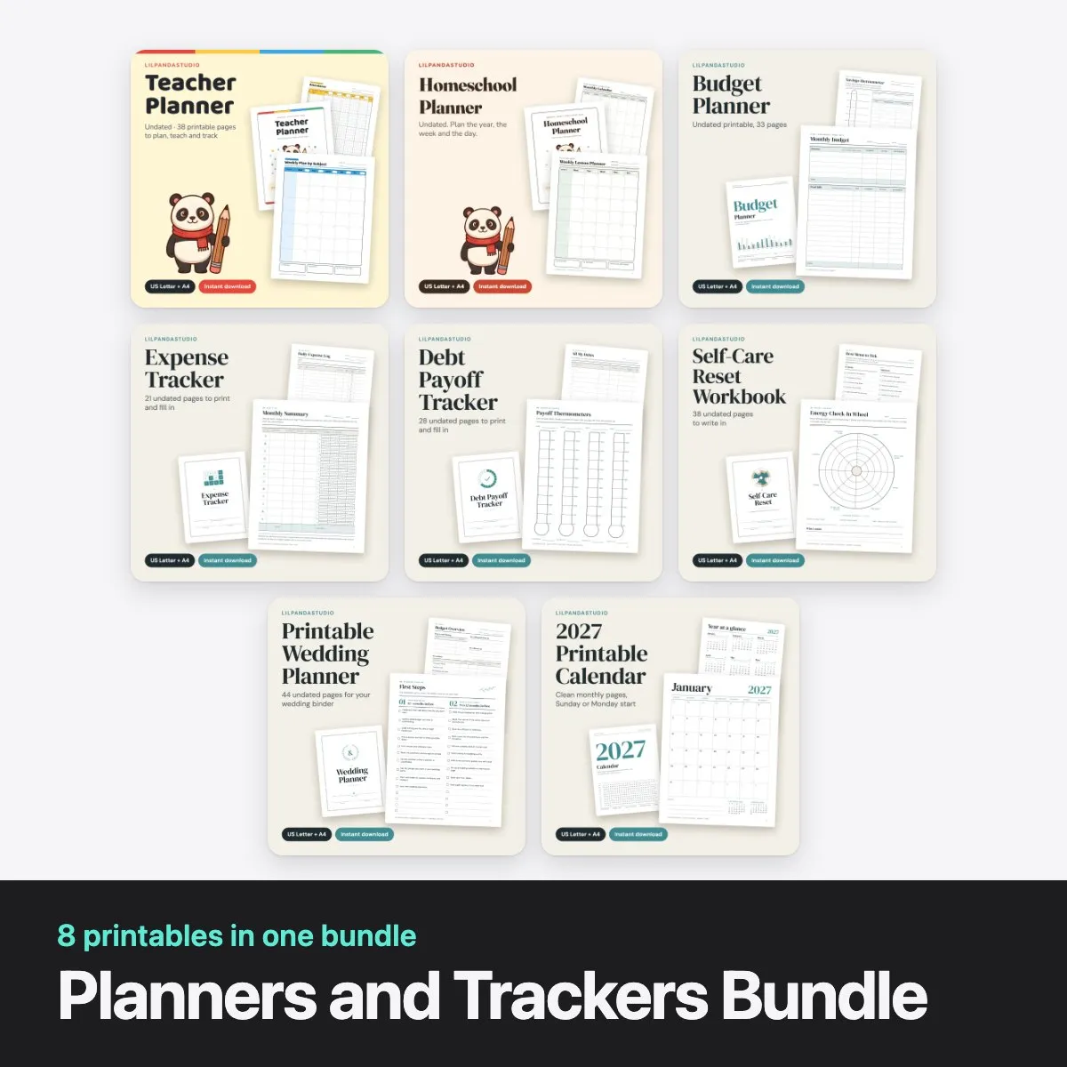 Planners and Trackers Bundle: 8 printables in one bundle