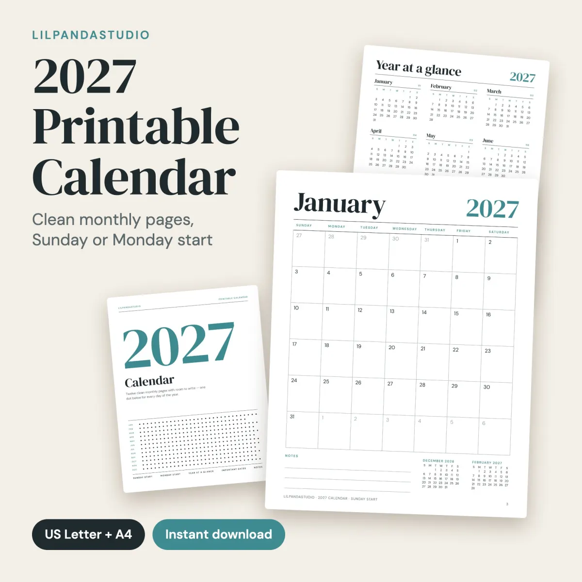 2027 Printable Calendar: cover