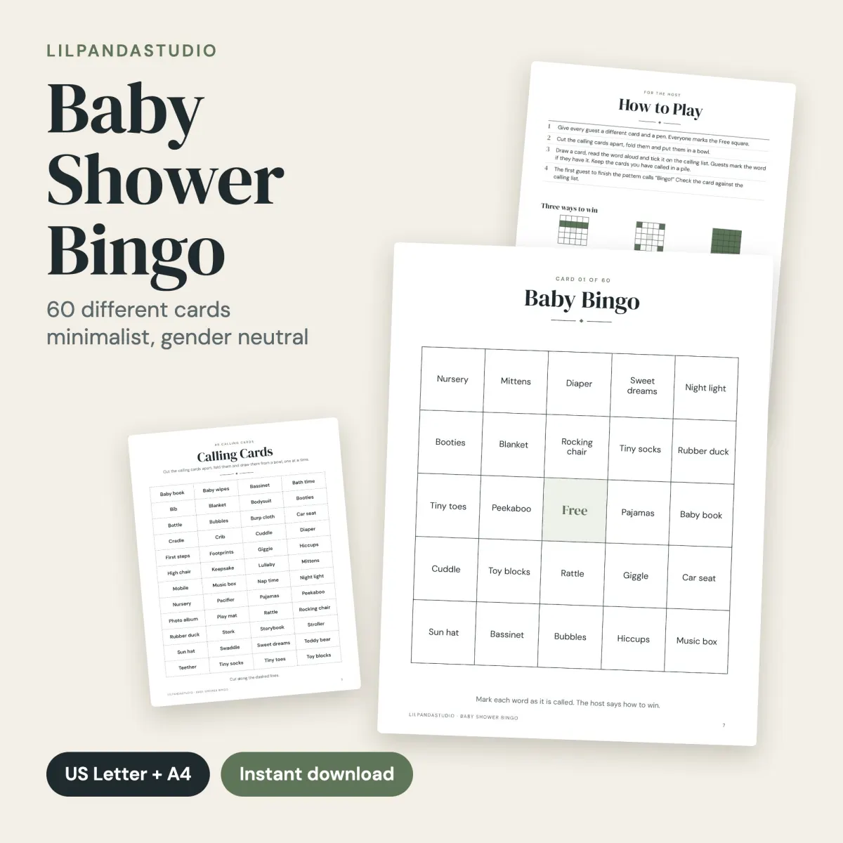 Baby Shower Bingo, 60 Cards, Minimalist, Gender Neutral: cover