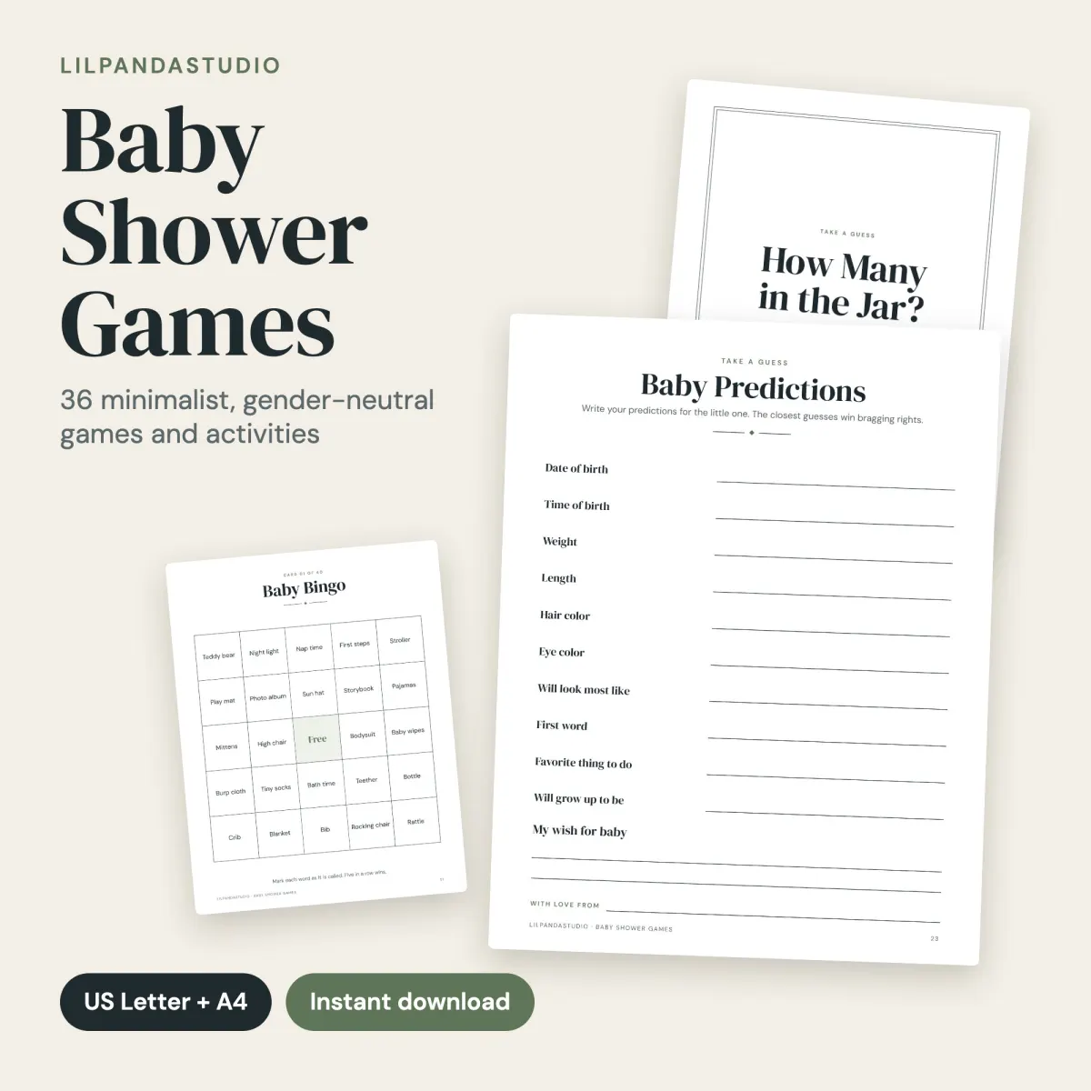 Baby Shower Games Bundle, Minimalist, Gender Neutral: cover