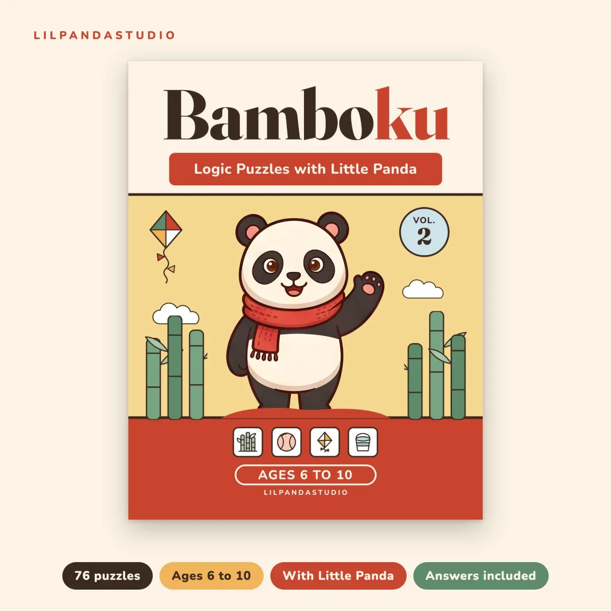 Bamboku: Logic Puzzles with Little Panda, Vol. 2: 76 New Puzzles for Ages 6 to 10: front cover