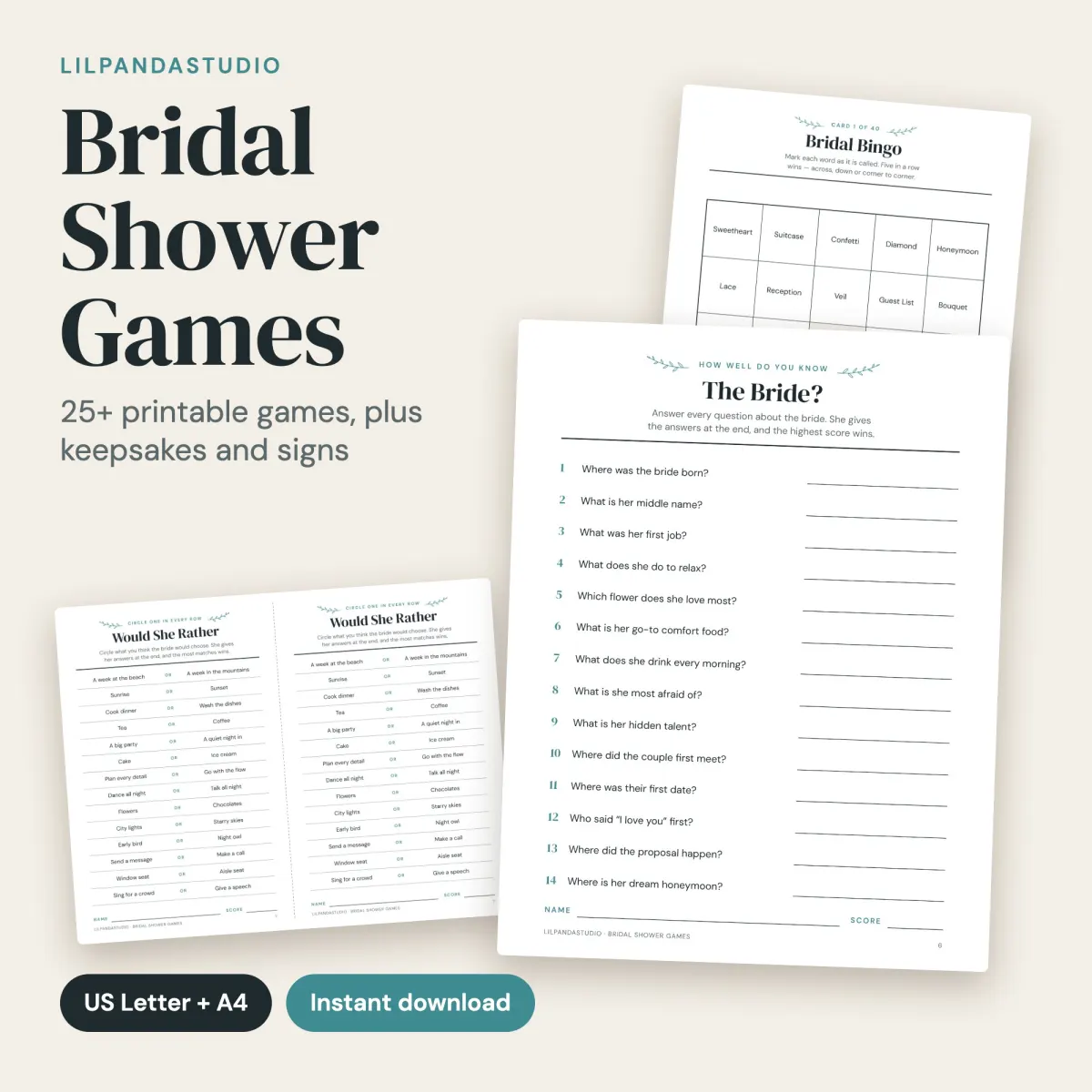 Bridal Shower Games Bundle, Modern Minimalist: cover