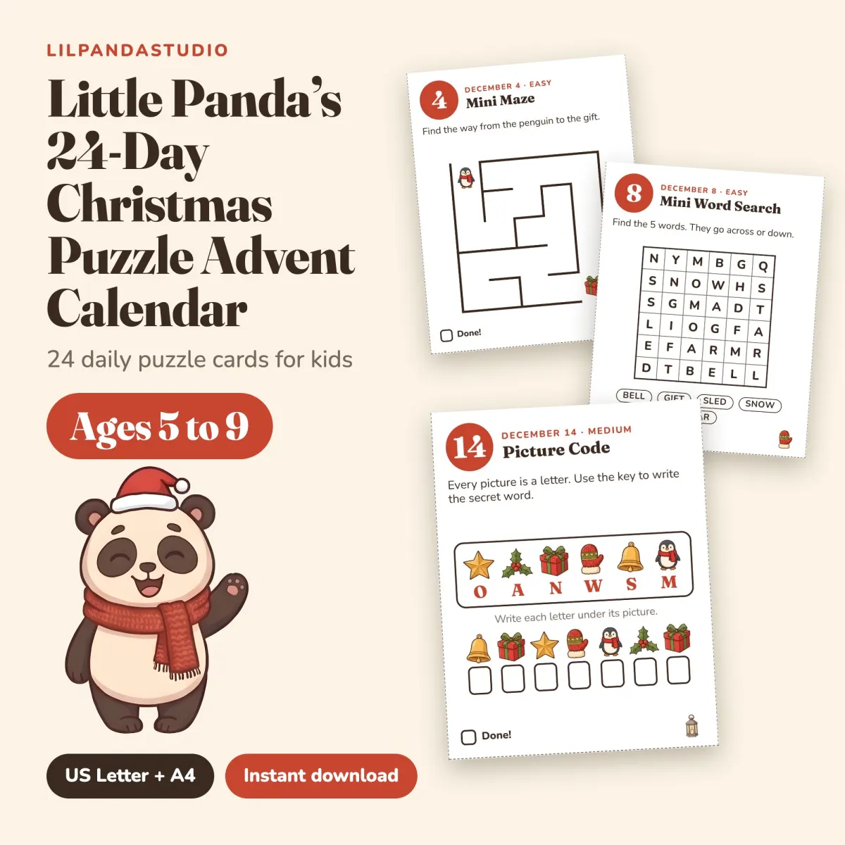 Little Panda’s 24-Day Christmas Puzzle Advent Calendar: cover