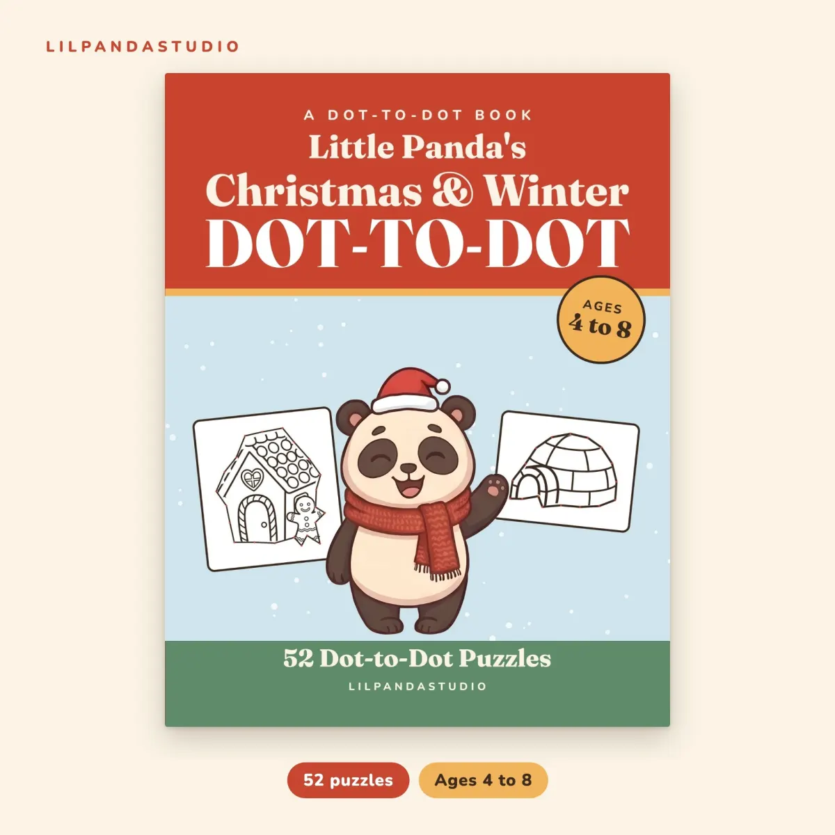Little Panda's Christmas and Winter Dot-to-Dot: 52 Dot-to-Dot Puzzles for Kids Ages 4 to 8: front cover