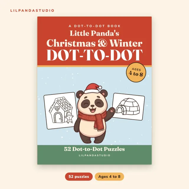 Little Panda's Christmas and Winter Dot-to-Dot: 52 Dot-to-Dot Puzzles for Kids Ages 4 to 8 cover