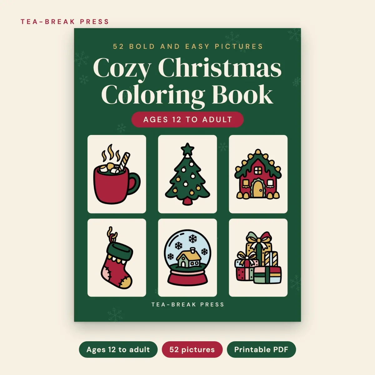 Cozy Christmas Coloring Book: 52 Bold and Easy Pictures for Teens and Adults: front cover
