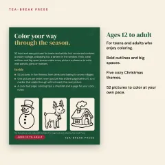 Cozy Christmas Coloring Book: 52 Bold and Easy Pictures for Teens and Adults: who for