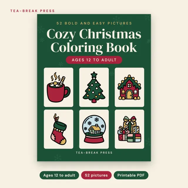 Cozy Christmas Coloring Book: 52 Bold and Easy Pictures for Teens and Adults cover