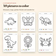 Little Panda's Color by Number: Dinosaurs, Garden and Seaside, 40 Pictures to Color for Kids Ages 4 to 8: pictures