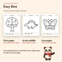 Little Panda's Color by Number: Dinosaurs, Garden and Seaside, 40 Pictures to Color for Kids Ages 4 to 8: easy first
