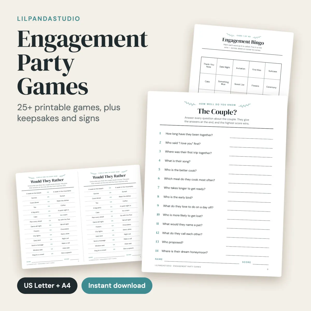 Engagement Party Games Bundle, Modern Minimalist: cover