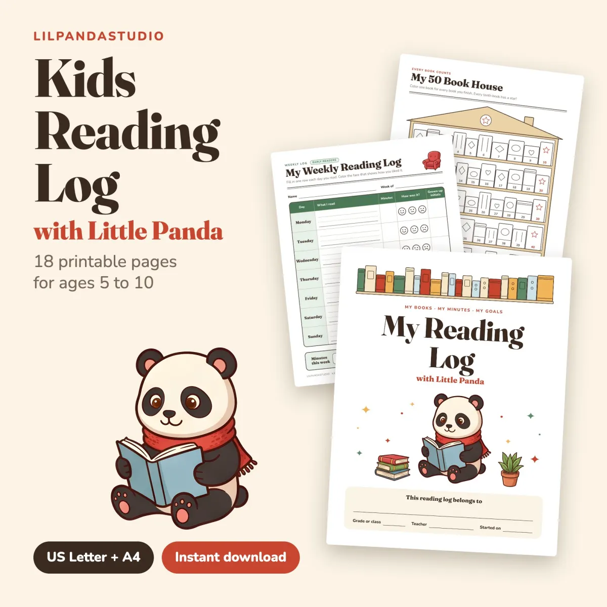 Kids Reading Log with Little Panda: cover