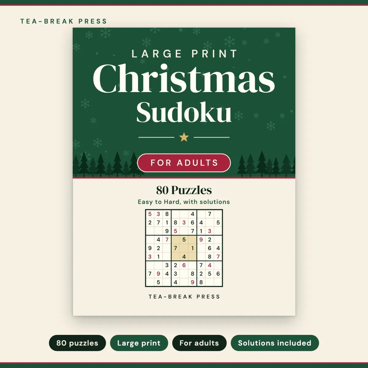 Large Print Christmas Sudoku: 80 Easy to Hard Puzzles for Adults: front cover