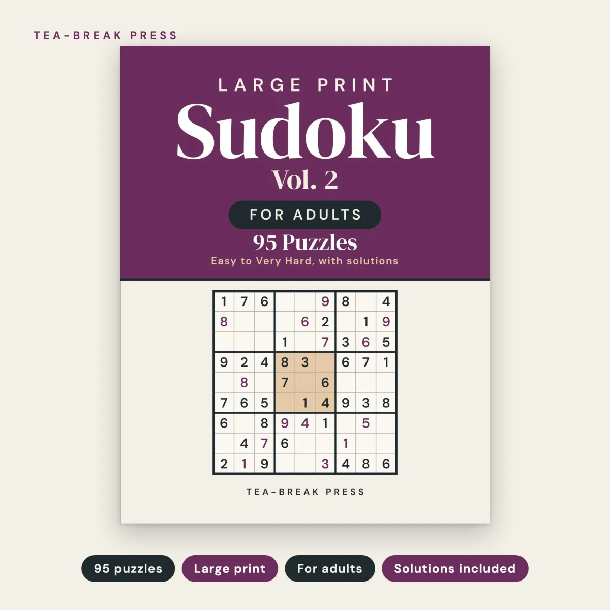 Large Print Sudoku, Vol. 2: 95 Easy to Very Hard Puzzles for Adults: front cover