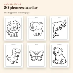 Little Panda's Animal Coloring Book: 50 Big Pictures to Color for Kids Ages 3 to 8: pictures