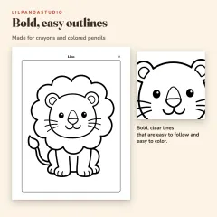 Little Panda's Animal Coloring Book: 50 Big Pictures to Color for Kids Ages 3 to 8: bold outlines