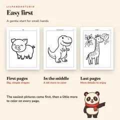 Little Panda's Animal Coloring Book: 50 Big Pictures to Color for Kids Ages 3 to 8: easy first