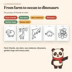 Little Panda's Animal Coloring Book: 50 Big Pictures to Color for Kids Ages 3 to 8: themes
