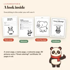 Little Panda's Animal Coloring Book: 50 Big Pictures to Color for Kids Ages 3 to 8: look inside