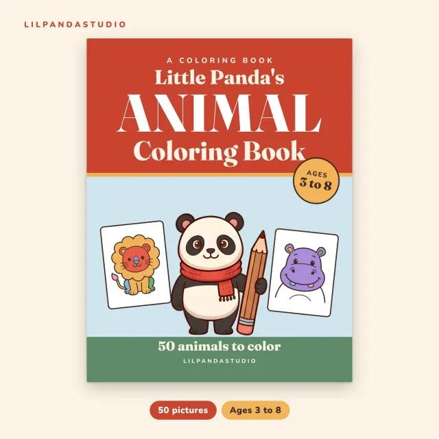 Little Panda's Animal Coloring Book: 50 Big Pictures to Color for Kids Ages 3 to 8 cover