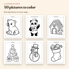 Little Panda's Christmas Coloring Book: 40 Big Pictures to Color for Kids Ages 3 to 8: pictures