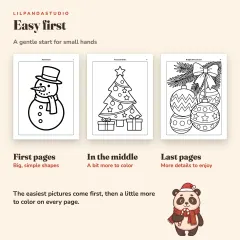 Little Panda's Christmas Coloring Book: 40 Big Pictures to Color for Kids Ages 3 to 8: easy first