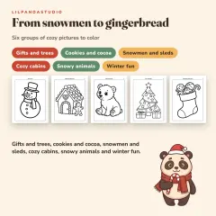 Little Panda's Christmas Coloring Book: 40 Big Pictures to Color for Kids Ages 3 to 8: themes