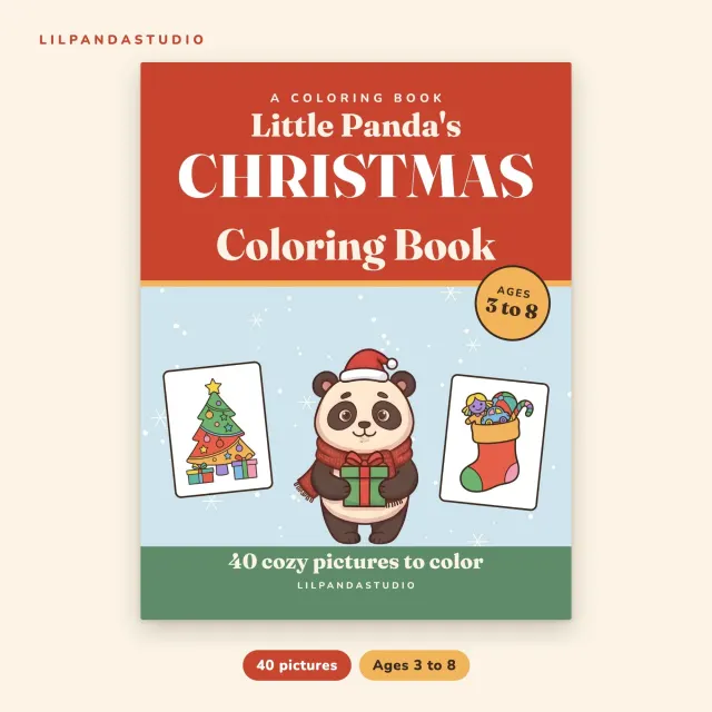 Little Panda's Christmas Coloring Book: 40 Big Pictures to Color for Kids Ages 3 to 8 cover