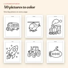 Little Panda's Things That Go Coloring Book: 40 Big Pictures to Color for Kids Ages 3 to 8: pictures