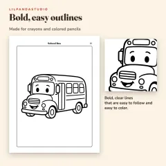 Little Panda's Things That Go Coloring Book: 40 Big Pictures to Color for Kids Ages 3 to 8: bold outlines