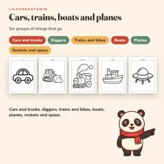 Little Panda's Things That Go Coloring Book: 40 Big Pictures to Color for Kids Ages 3 to 8: themes