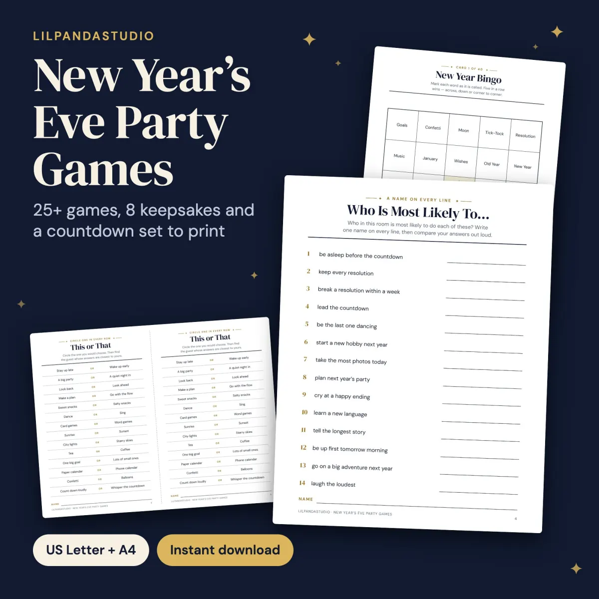 New Year’s Eve Party Games Bundle, Modern Minimalist: cover