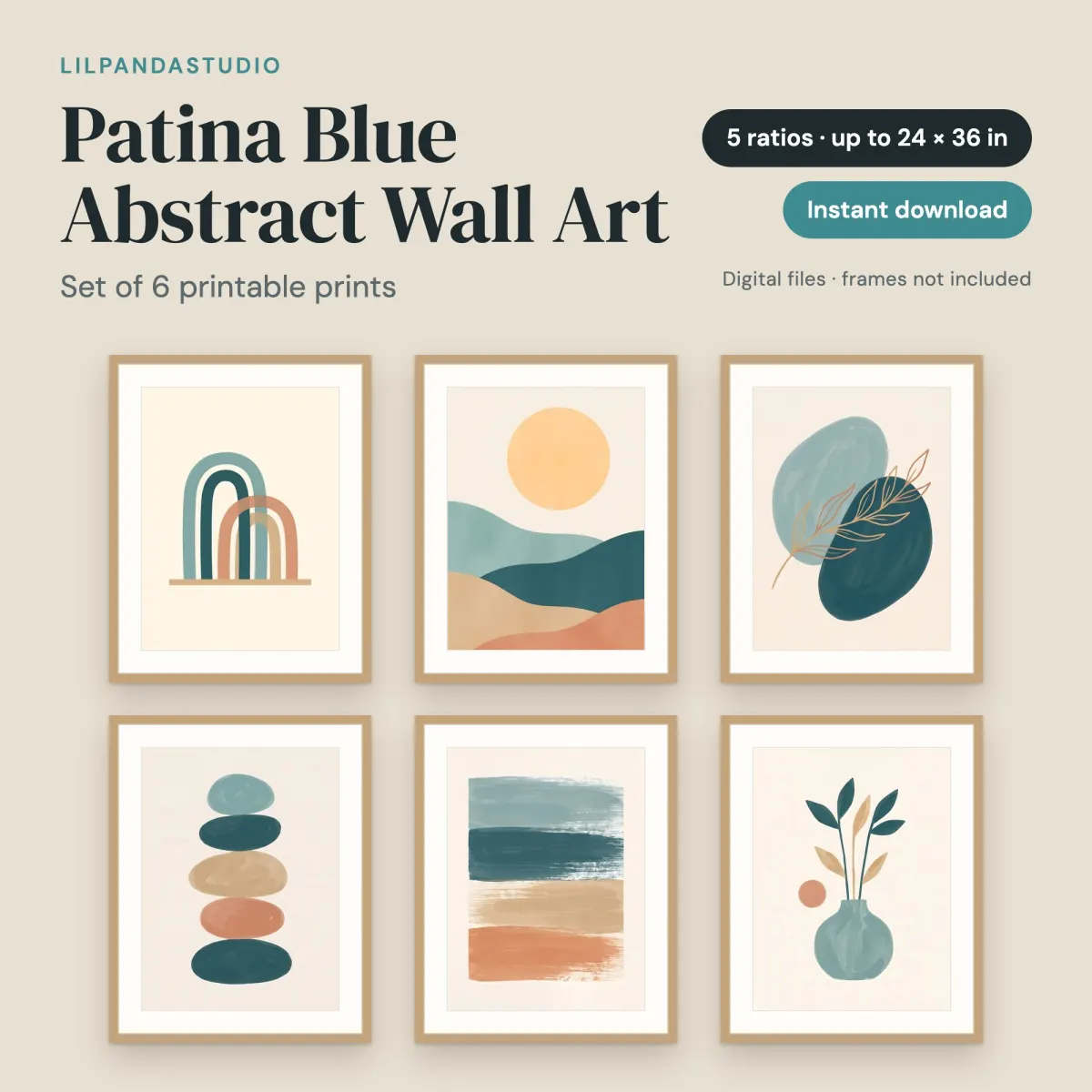 Patina Blue Abstract Wall Art, Set of 6 Printable Prints: cover